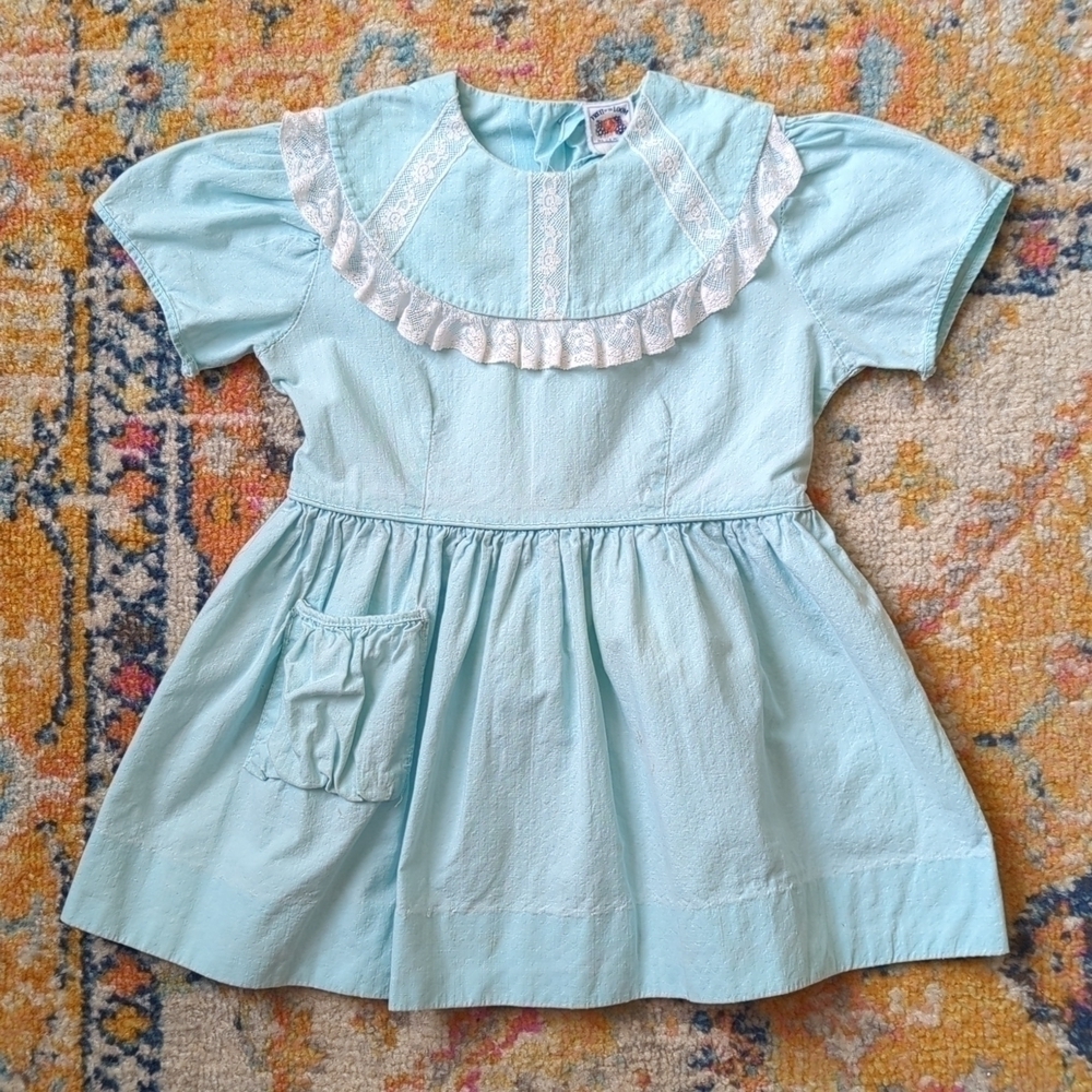 Fruit of the Loom 60's Vintage Rare Bib Collar Babydoll Dress Baby Blue 2T